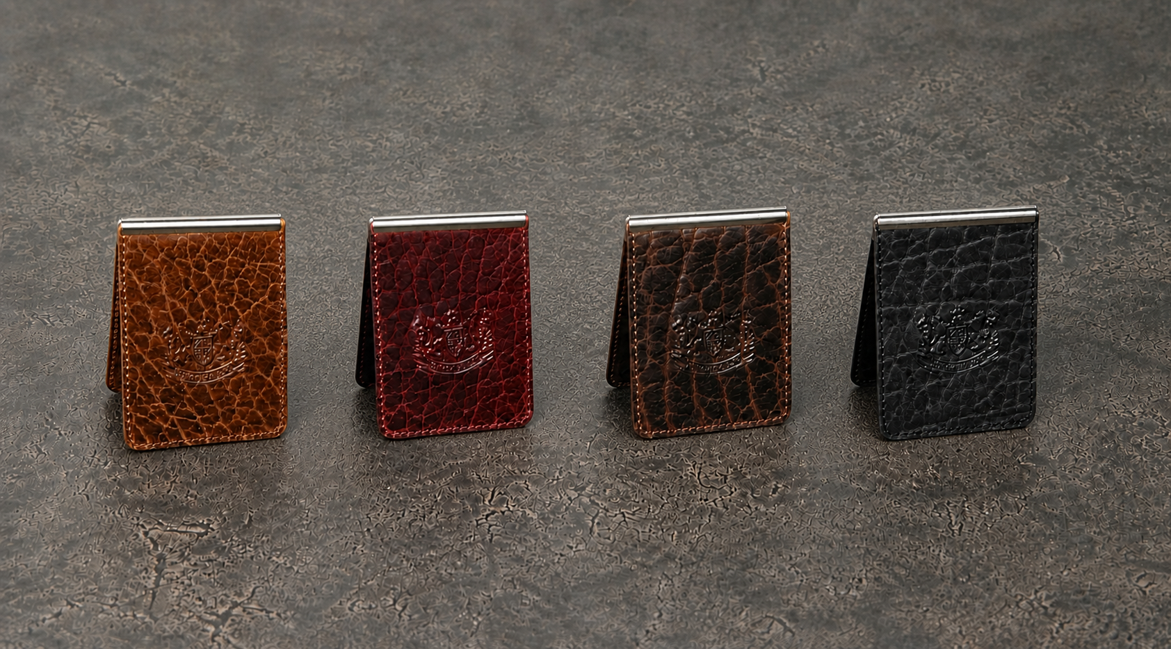 Handmade Leather Money Clip Wallet, Big Grain Bison, Made in USA