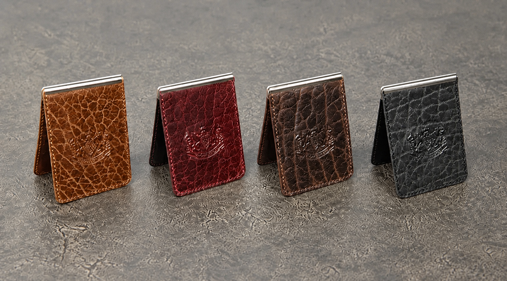 Handmade Leather Money Clip Wallet, Big Grain Bison, Made in USA